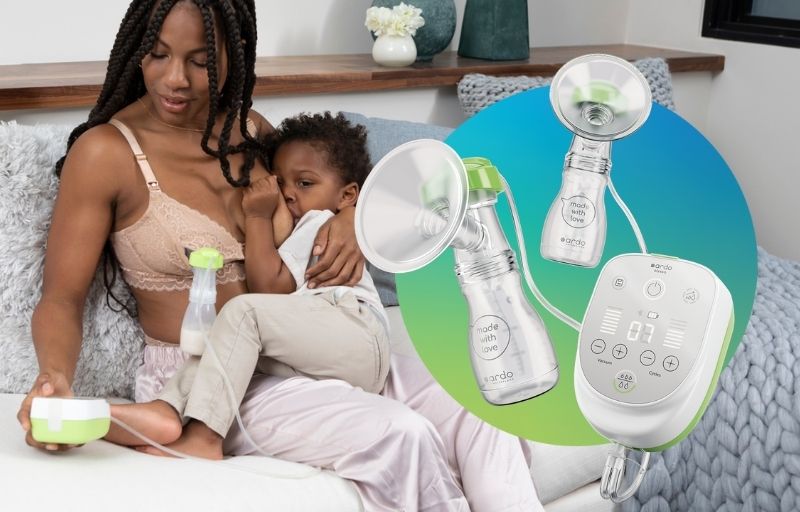 woman using breast pump products
